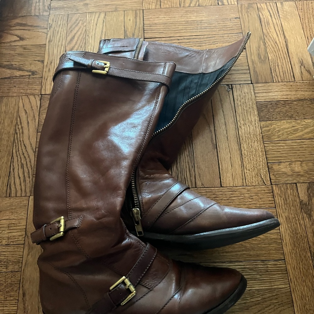 Brown leather knee high riding boots from Coach, size 8